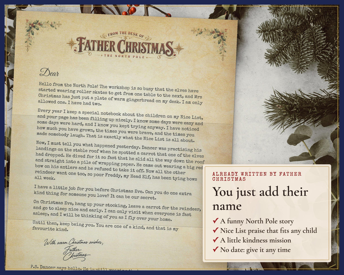 Ready-written Father Christmas letter with a blank space after Dear.