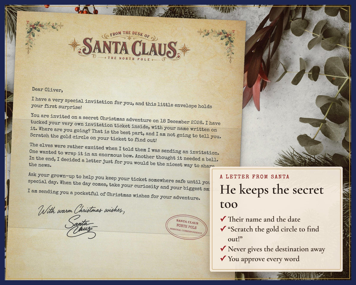Example Santa invitation letter that keeps the destination secret.