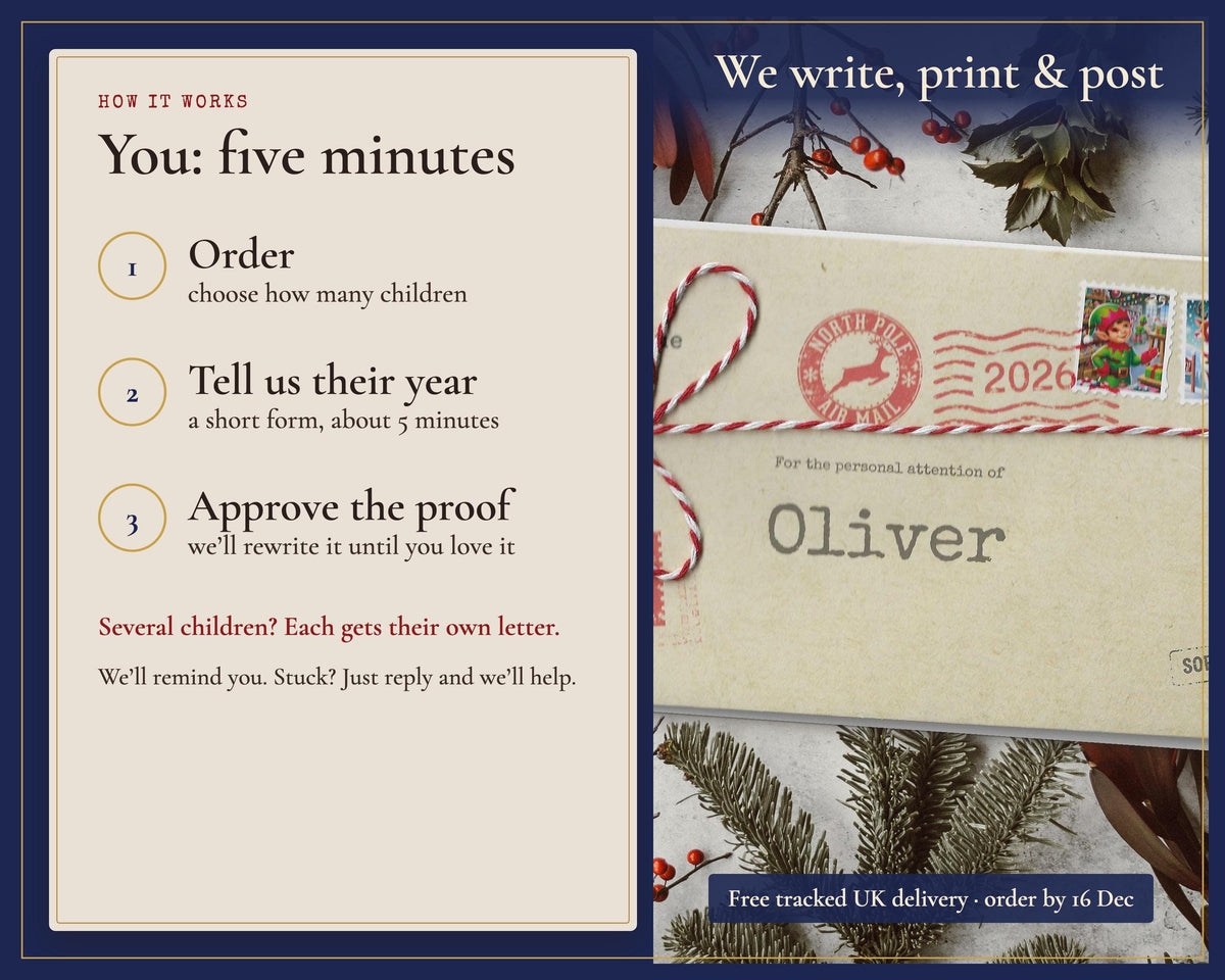 Ordering steps: choose the letter, tell us about the child and approve the proof before printing and posting.