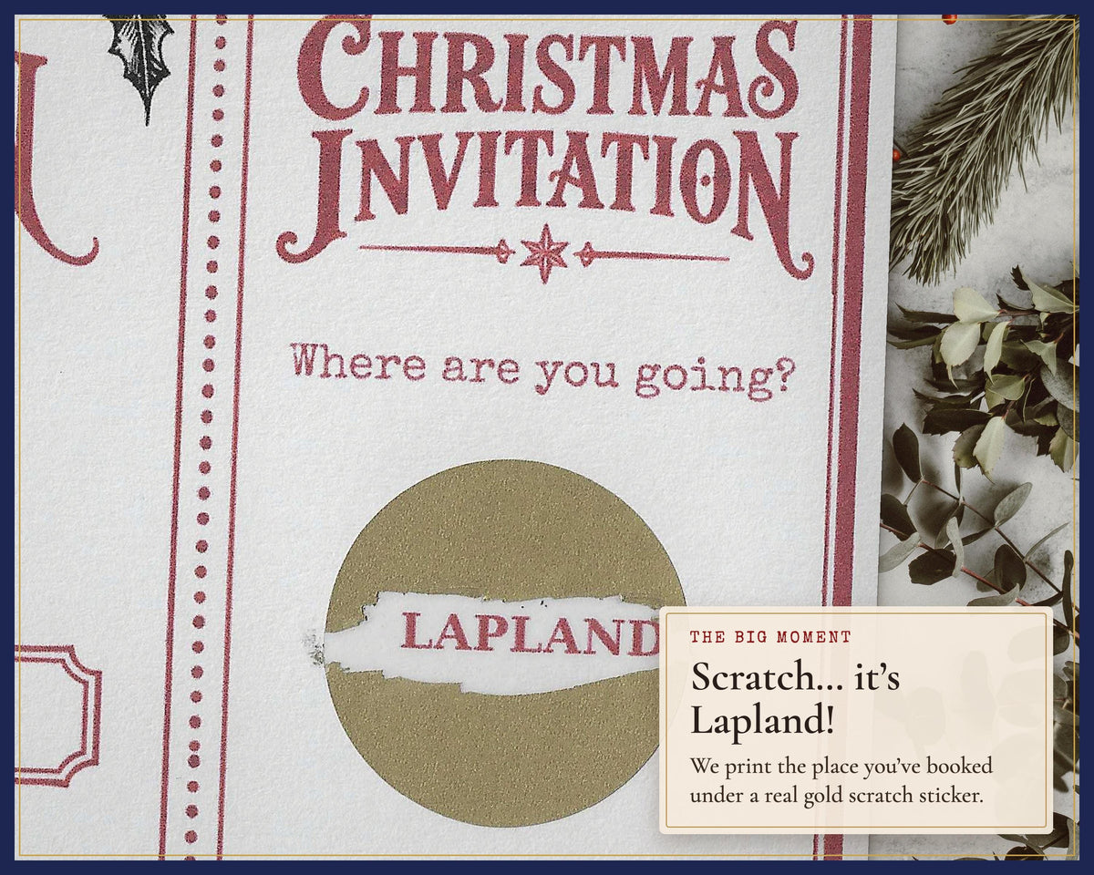 Close-up of a scratch circle revealing the example destination Lapland.