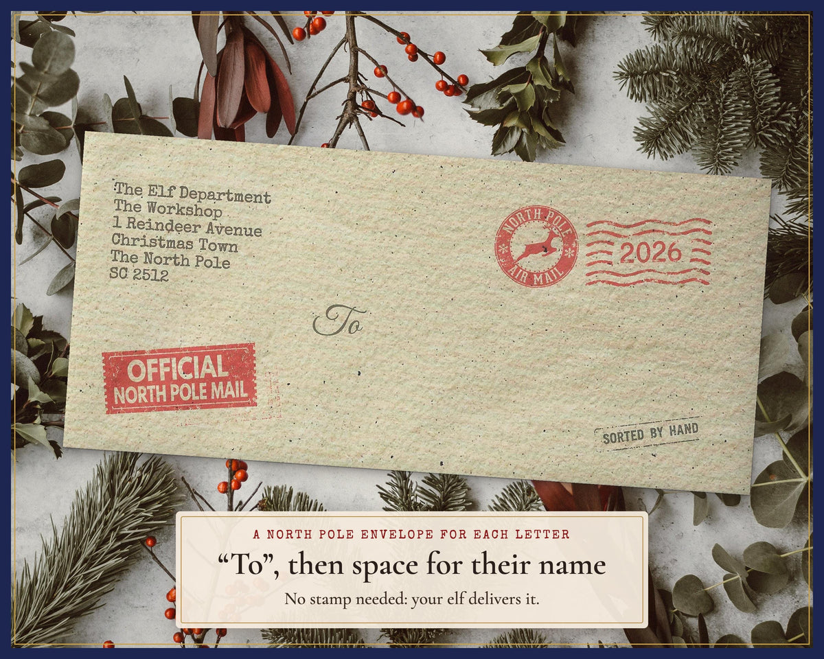 Postmarked elf envelope with To and a blank name space, without a stamp.