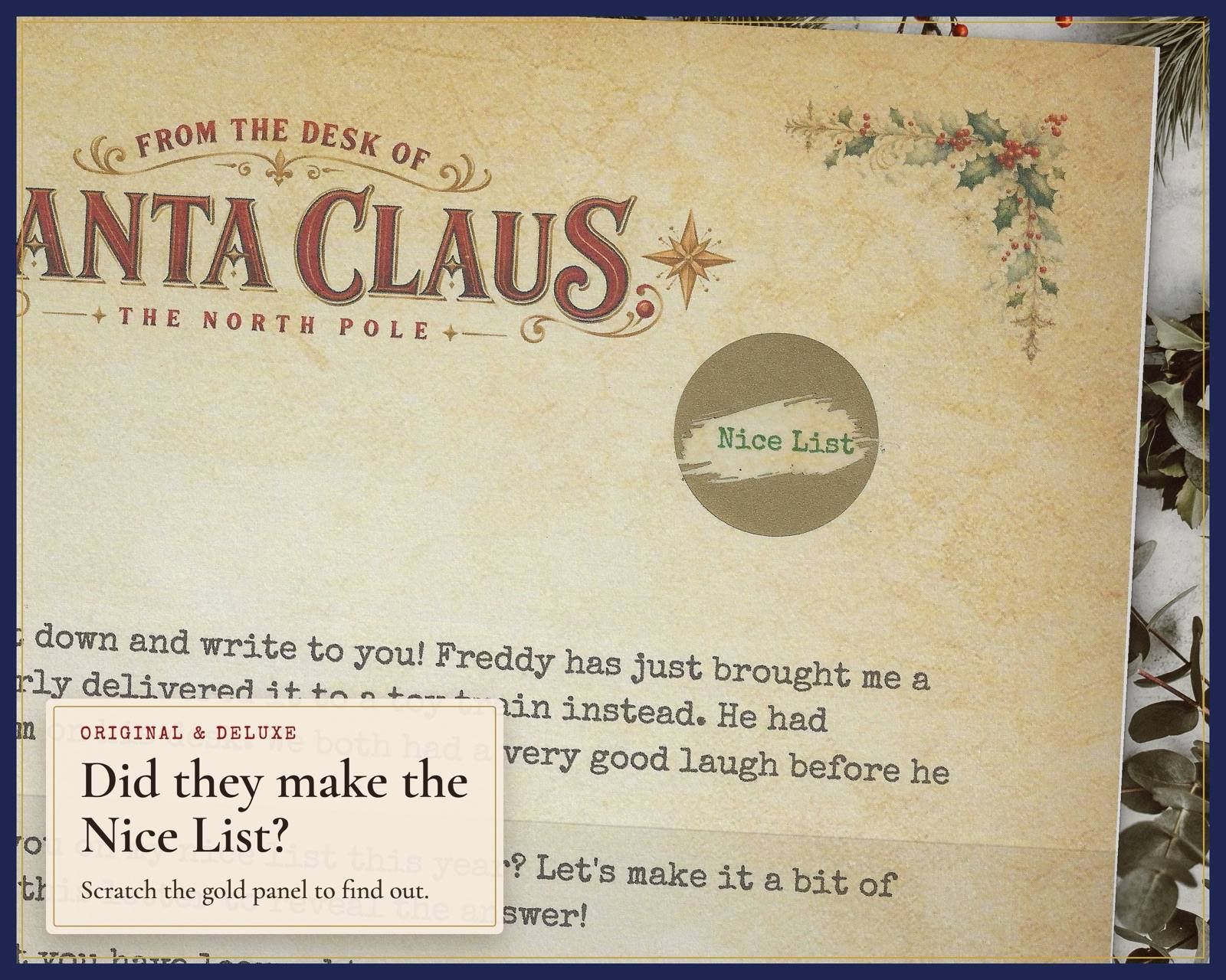 The gold scratch panel revealing Nice List