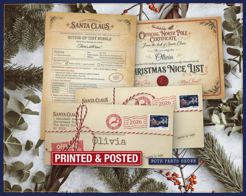 Naughty List Letter from Santa, Funny Gentle Notice, Personalised, Nice List Letter and Certificate Option, Printed and Posted UK