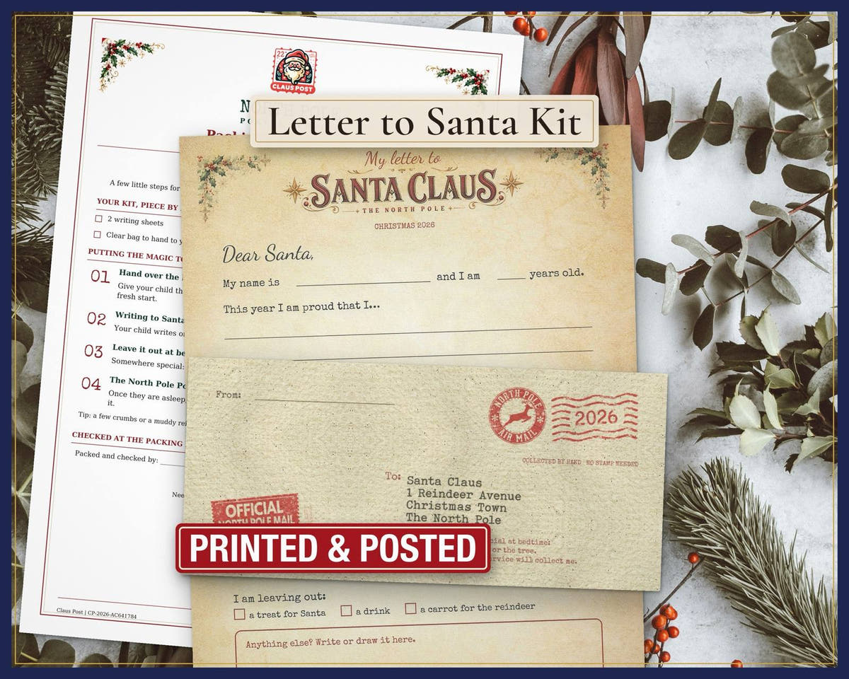Letter to Santa kit with writing paper and North Pole envelope, by Claus Post