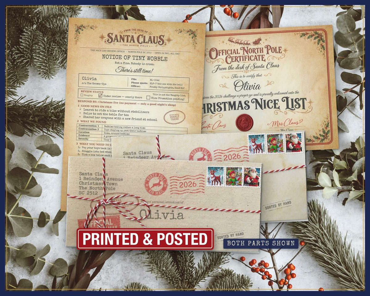 Funny Naughty List letter from Santa by Claus Post; example shown