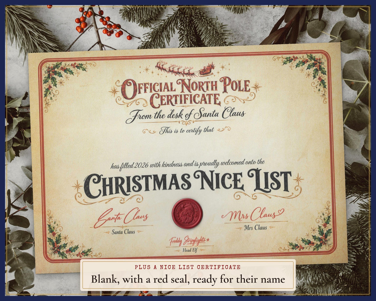 Blank Santa Nice List certificate with red seal.