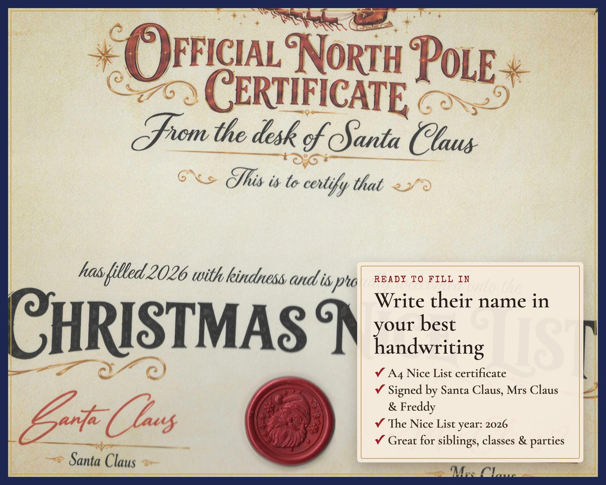 Close-up of the blank name space on a Santa Nice List certificate.