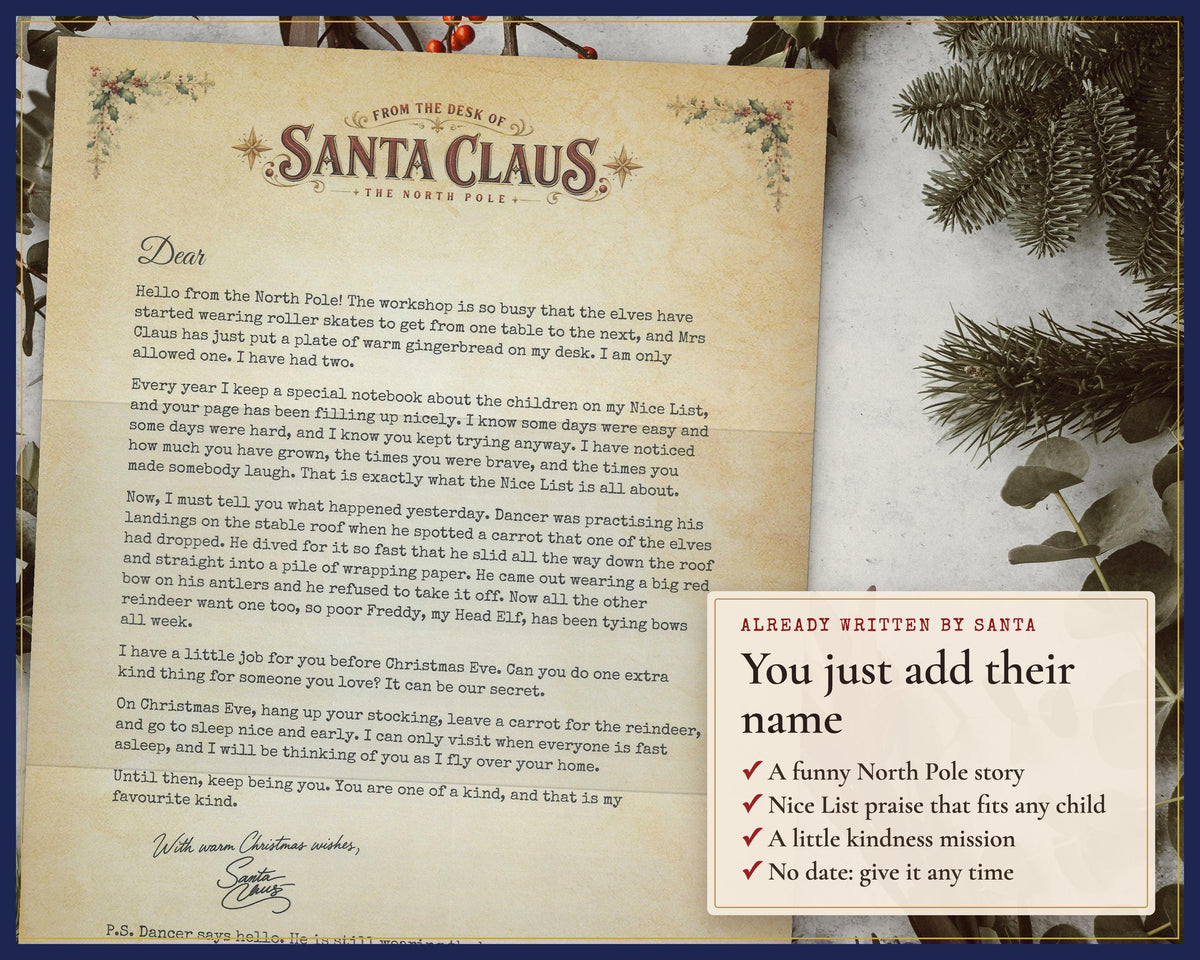 Ready-written Santa letter with a blank space after Dear.
