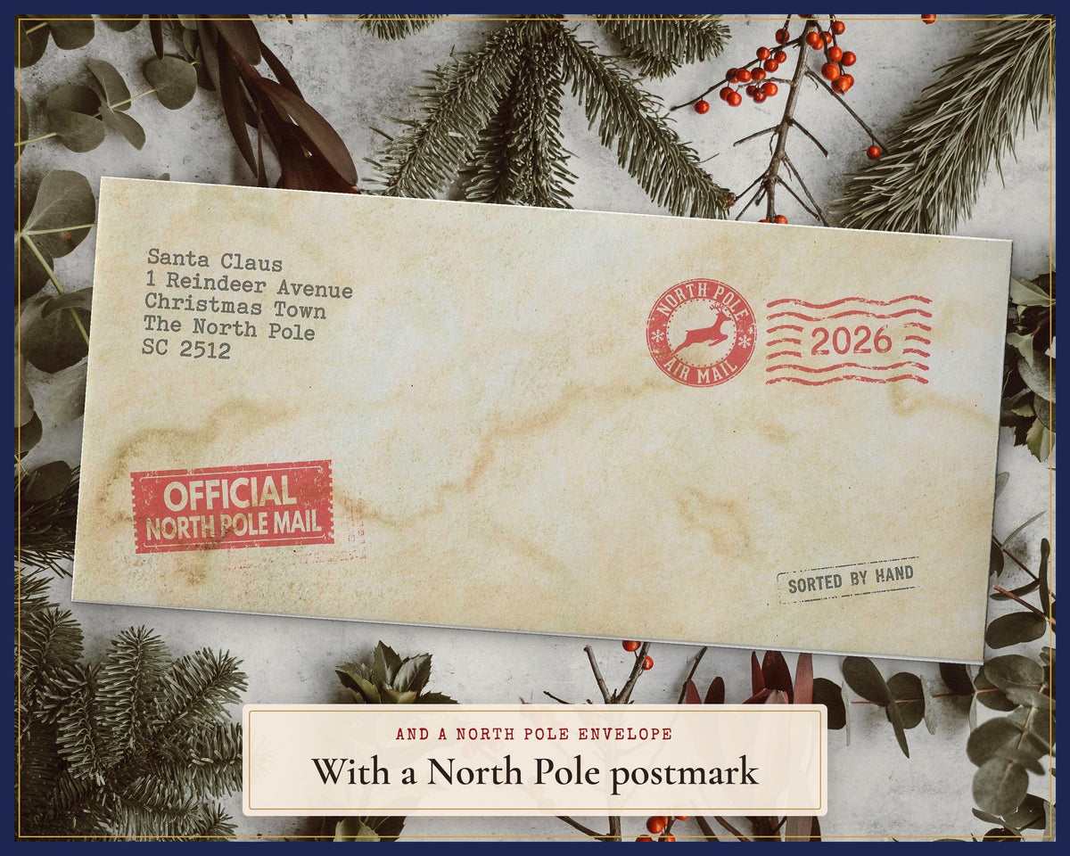 North Pole envelope with postmark and blank name space, without stamp or twine.