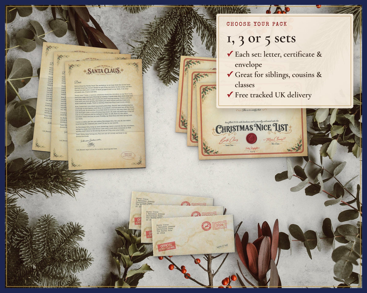Choice of one, three or five ready-written letter sets.