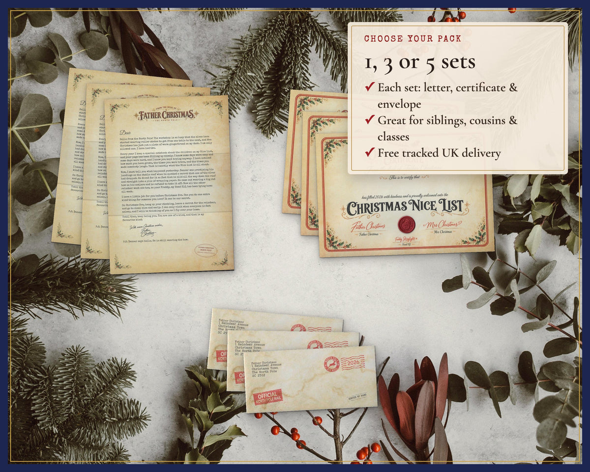 Choice of one, three or five ready-written letter sets.